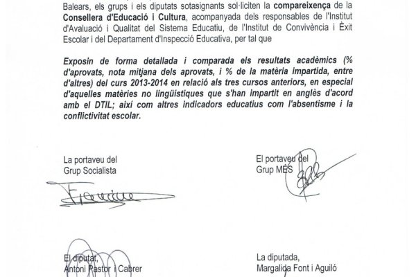 Iniciativa conjunta perquè Camps hagi de donar a conèixer els resultats del DTIL