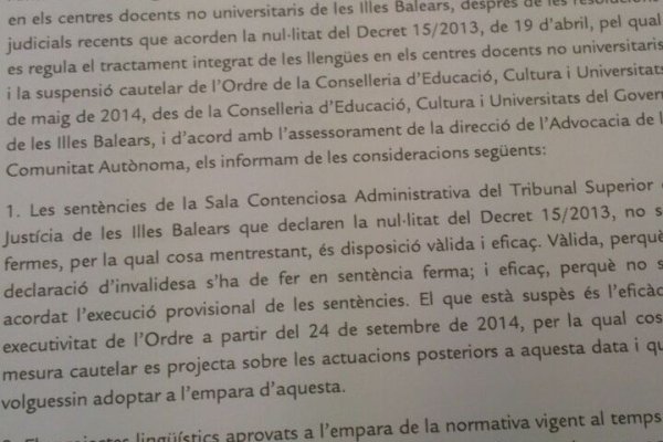 Carta enviada per la Conselleria