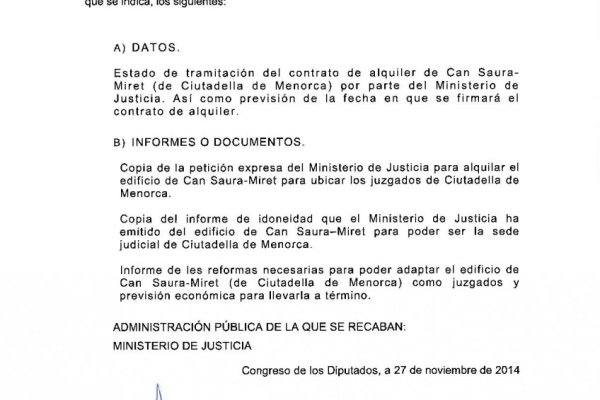 Can Saura-Miret- petició informació al ministeri